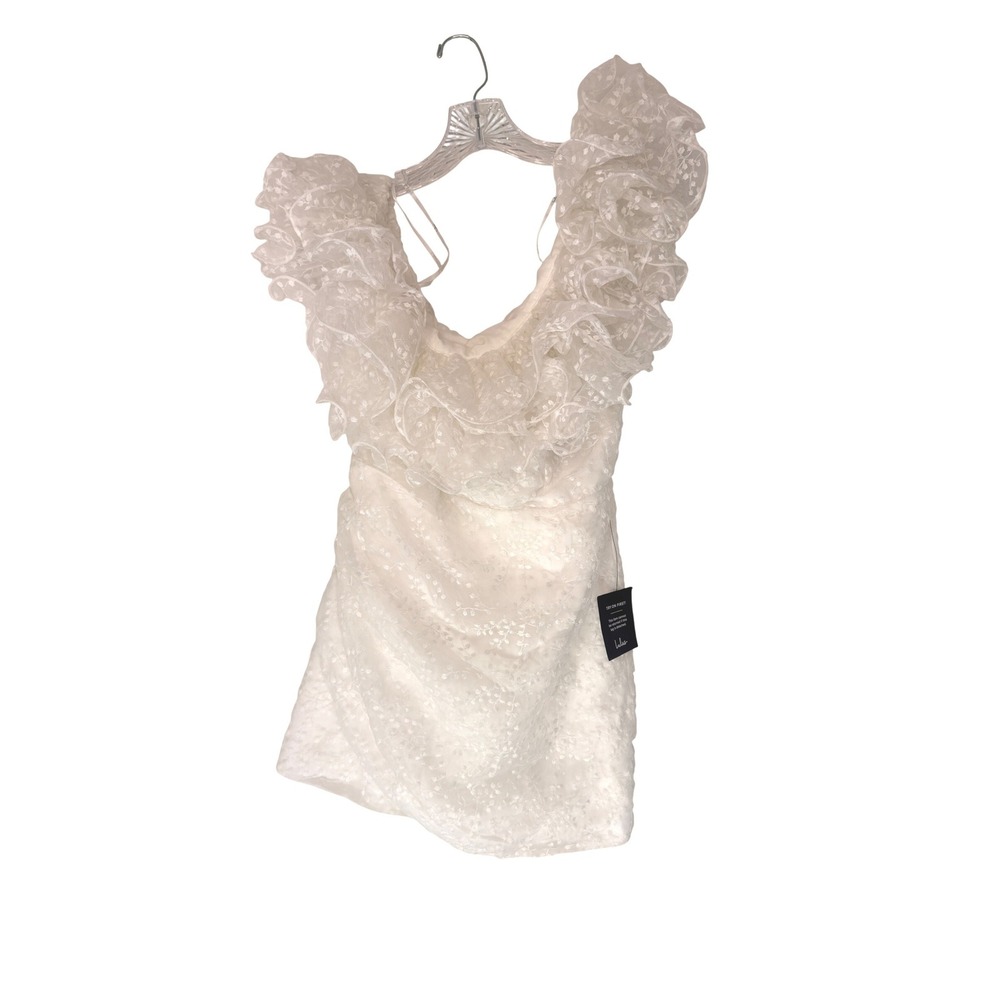 Lulus Angelic Trend White Embroidered Ruffled One-Shoulder Mini Dress Small